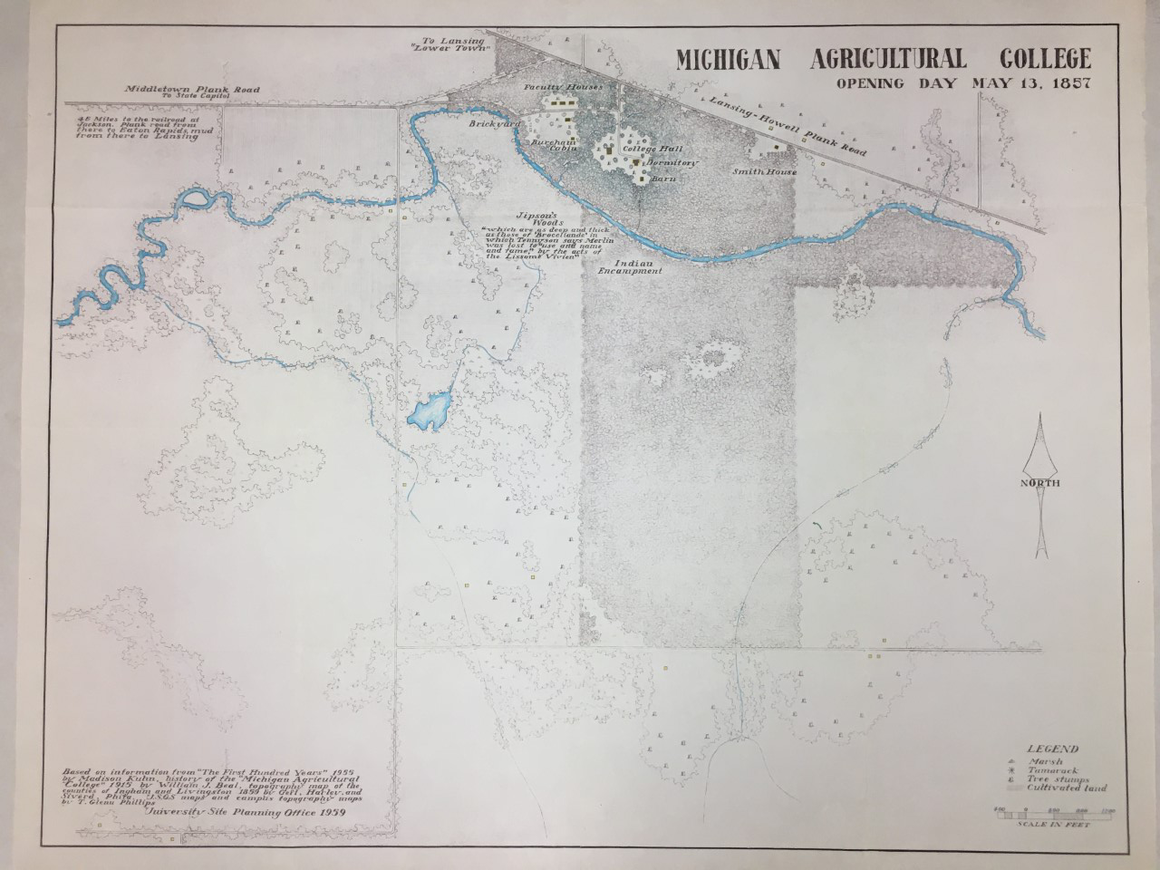 map shows what the MSU campus would have looked like when classes began in 1857