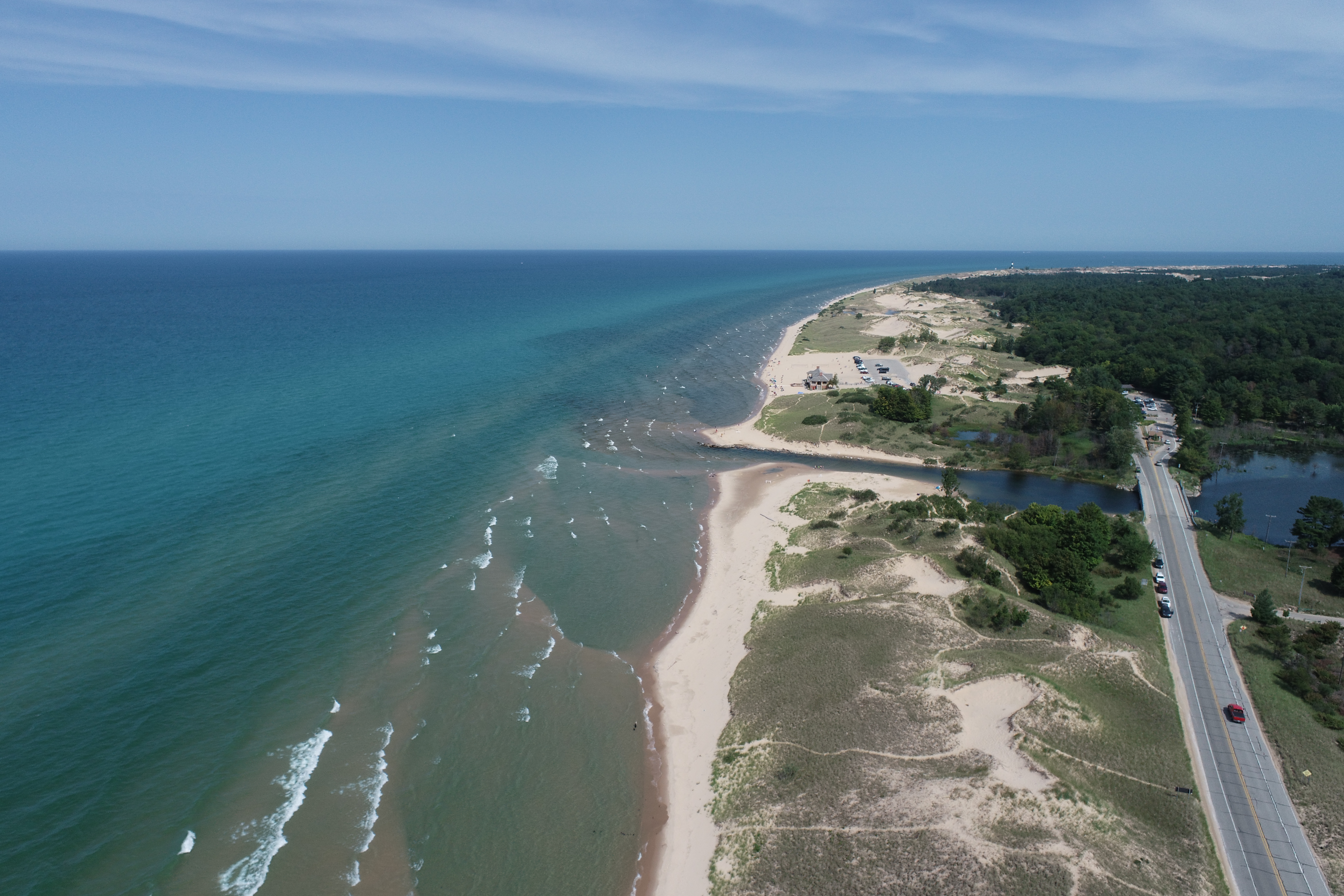 drone photo of a Michigan shoreline