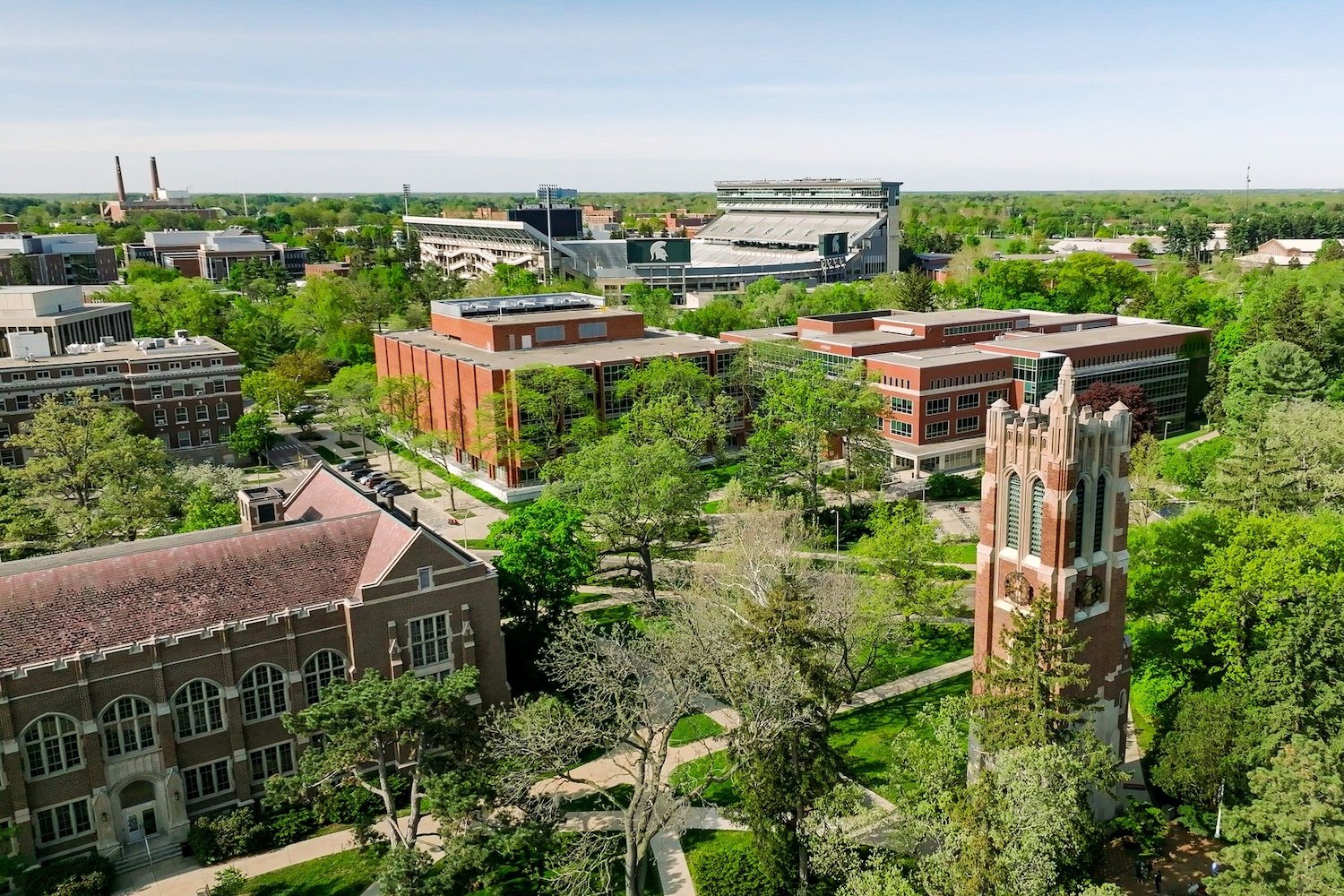 view of Michigan State University campus including Spartan Stadium