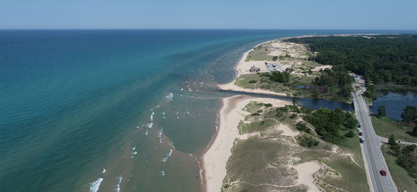 drone photo of a Michigan shoreline