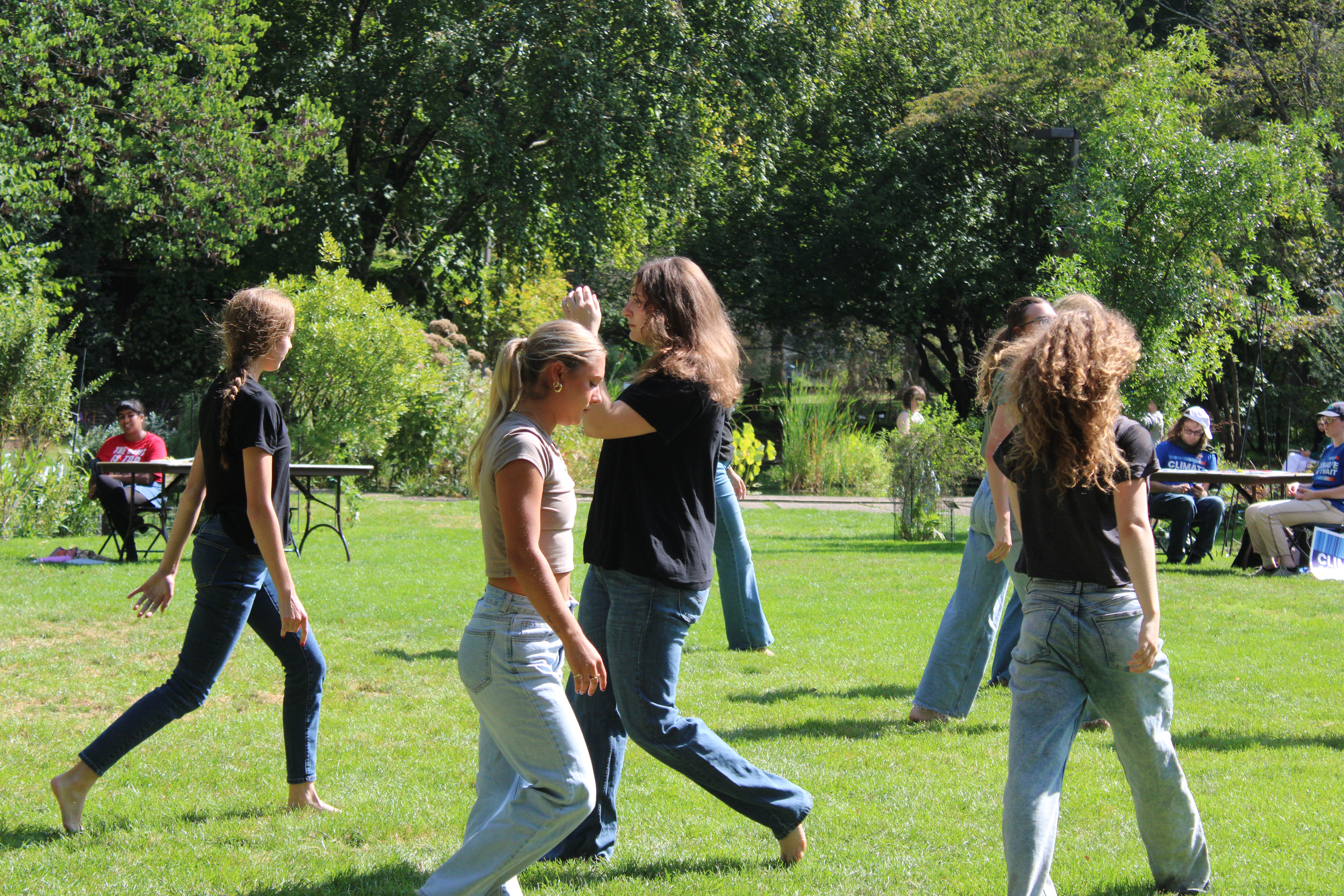 A group of performers dancing.