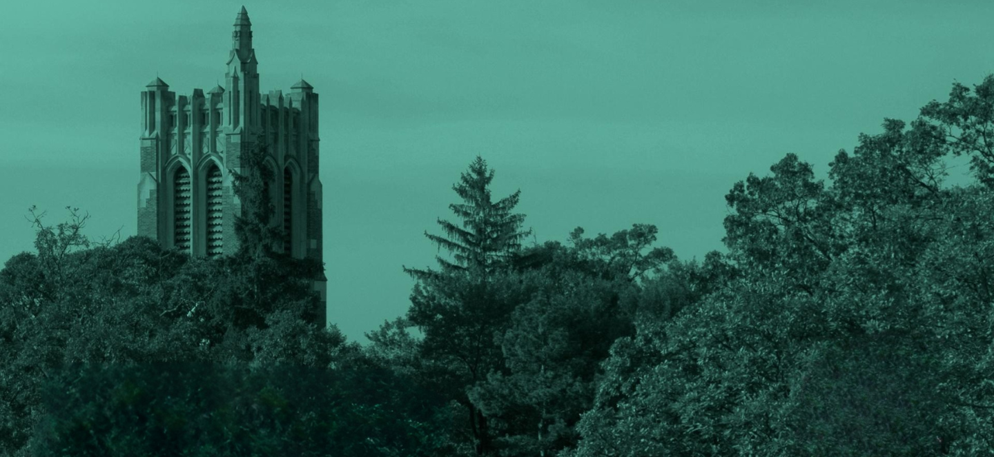 Photo of Beaumont Tower with green overlay.