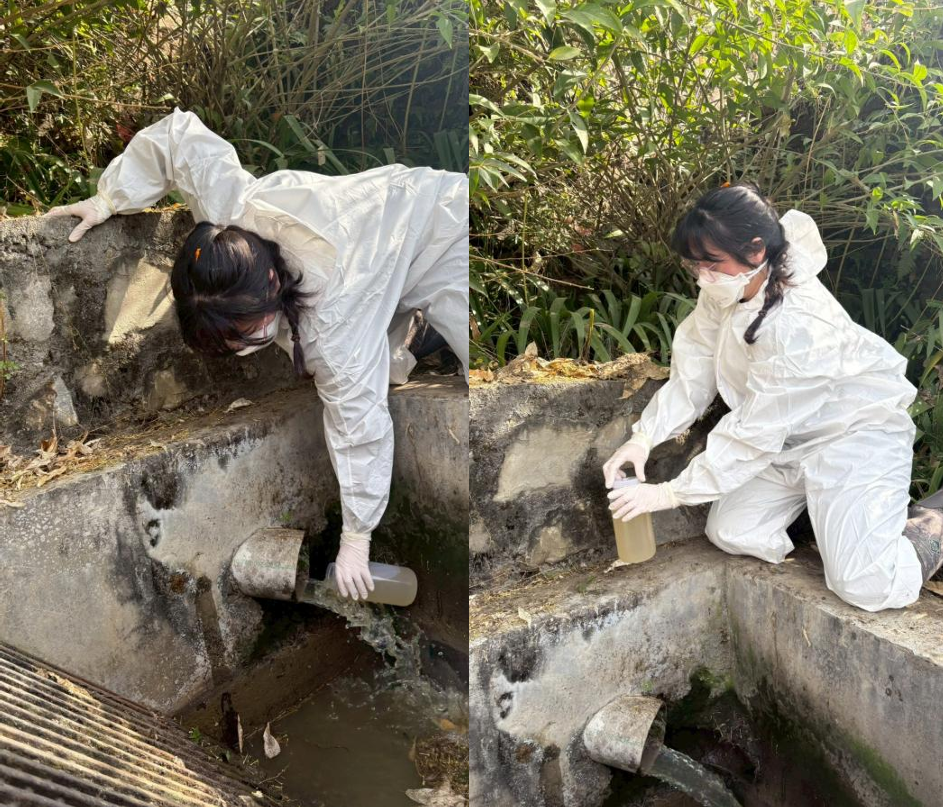 Emilia Emerson collecting wastewater.