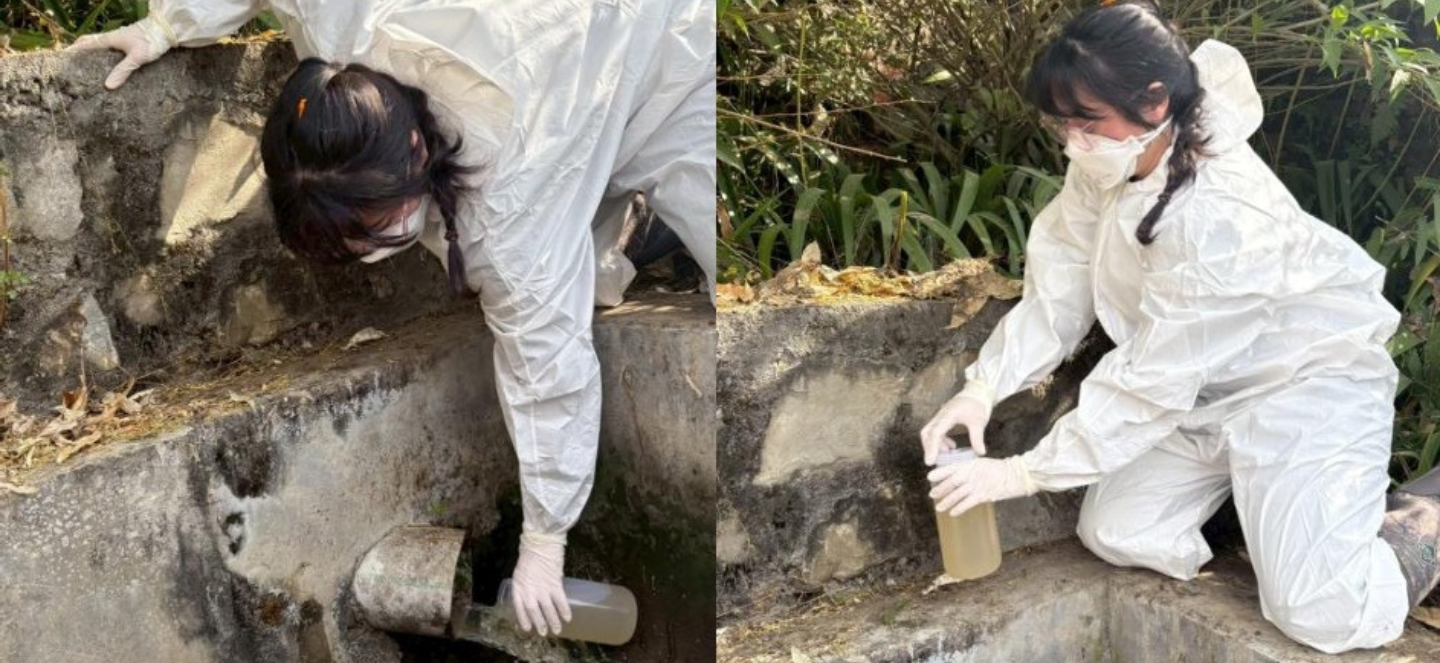 Emilia Emerson sampling wastewater.