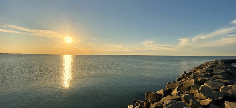 Lake Michigan with a rocky barrier