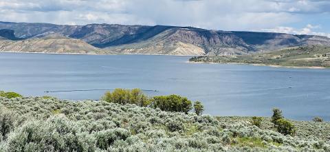 Water in a bay surrounded by hills