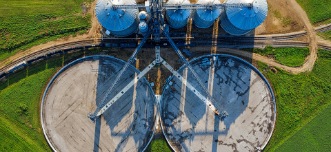 water treatment plant viewed from above