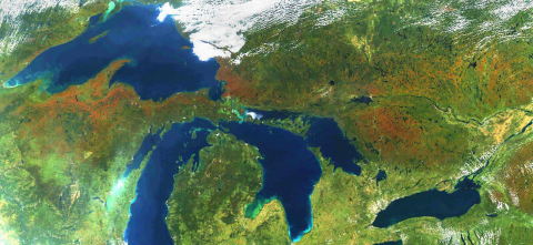 Aerial view of the Great Lakes.