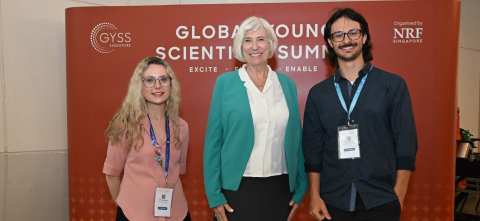 Autumn Bland, MSU Water Alliance Director Joan Rose, and Leo Baldiga at GYSS in Singapore, Jan 5-9, 2026. PHOTO Credit Samantha Yeap, GYSS Photo Gallery﻿