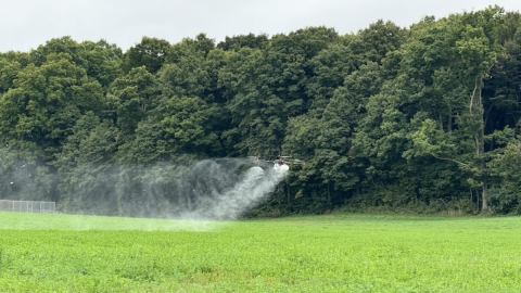 A demo highlighting the uses of agricultural sprayer drones on the campus of Michigan State University. 
