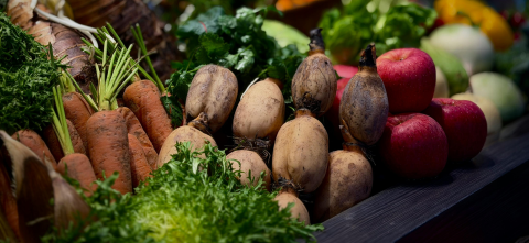 Organic fruits and vegetables.